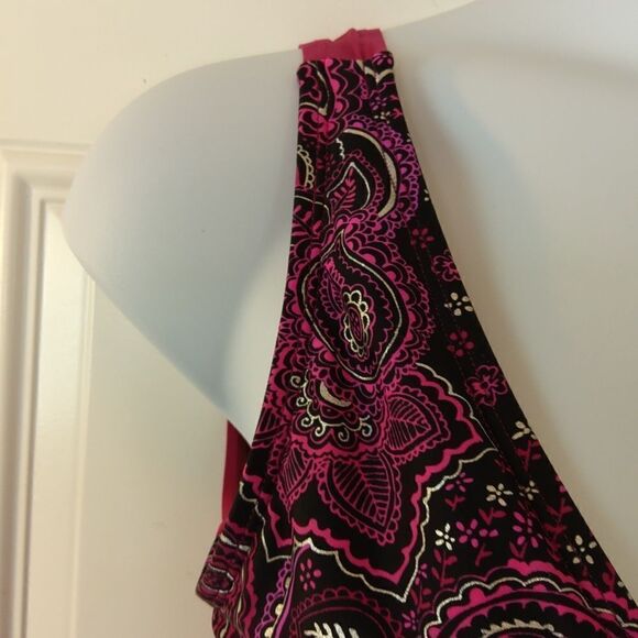 Bleu ice magenta and black Paisley one piece swimsuit with front bow - Picture 4 of 8